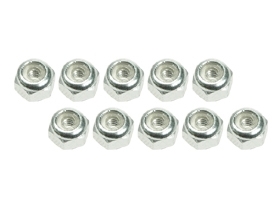 3RACING 4mm Aluminum Lock Nuts (10 Pcs) - Silver - 3RAC-N40/SI