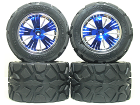 Traxxas Revo HPI Savage 25 /Traxxas Revo Ton Wheel & Tyre Set 40 Series - Wide Offset ( 2 Pairs ) - Blue Color - 3RACING RE-043A/B4