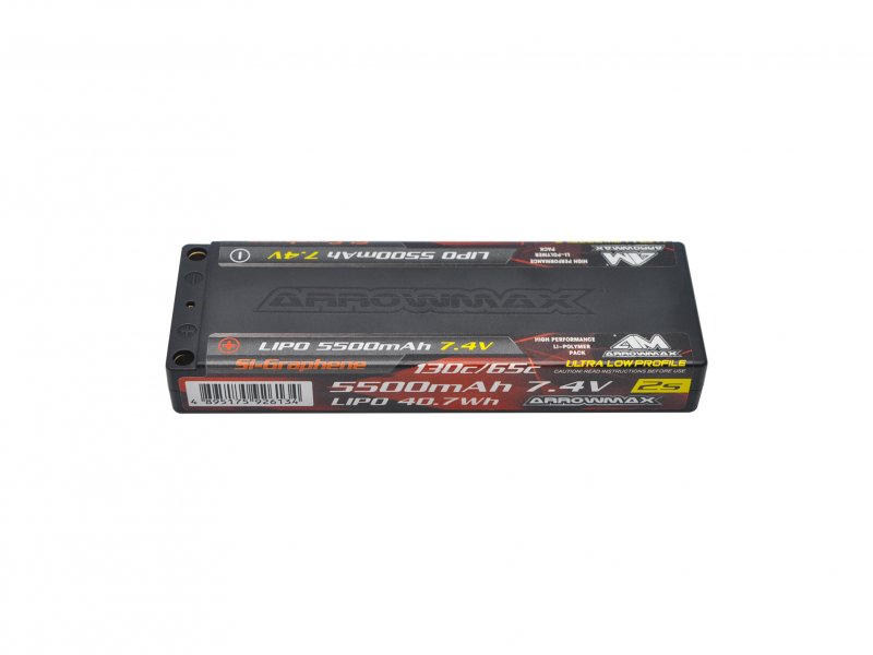 Arrowmax AM-700716 AM Lipo 5500mAh 2S TC Ultra Low Profile - 7.4V 65C Continuous 130C Burst 5mm (Si-Graphene)