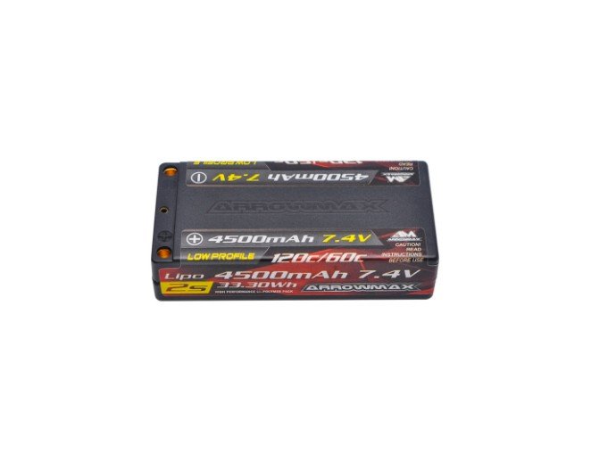 Arrowmax AM-700212 AM Lipo 4500mAh 2S Shorty Low Profile - 7.4V 60C Continuous 120C Burst