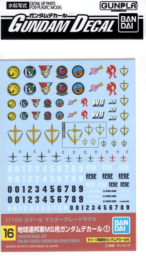 Bandai 5057488 - Gundam Decal #16 for MG 1/100 EFSF Multiuse