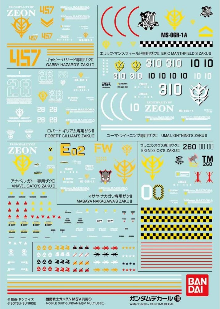 Bandai 5061170 - Gundam Decal 110 Mobile Suit Gundam MSV Multiuse 1