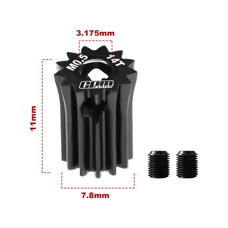 40Cr Steel Motor Gear 14T ( Module:0.5mm, Motor Tooth Diameter:3.175mm) - GPM MG314T/0.5M