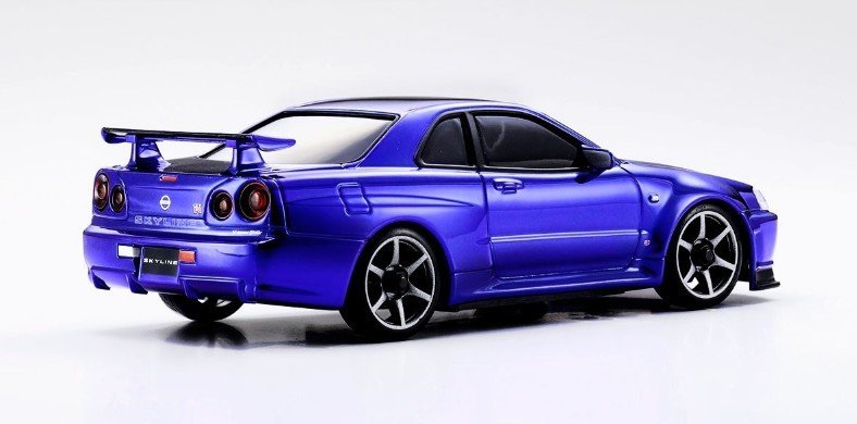 限定品！R34 クロームブルー ミニッツ 20th Anniversaryスペシ NISSAN SKYLINE GT-R V・Spec Ⅱ Nur (R34) Chrome Blue Special