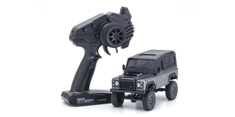 Kyosho 32526GM - Radio Controlled Electric Powered Crawling car MINI-Z 4x4 Series Ready Set Land Rover Defender 90 Autobiography Corris Gray / Santorini Black