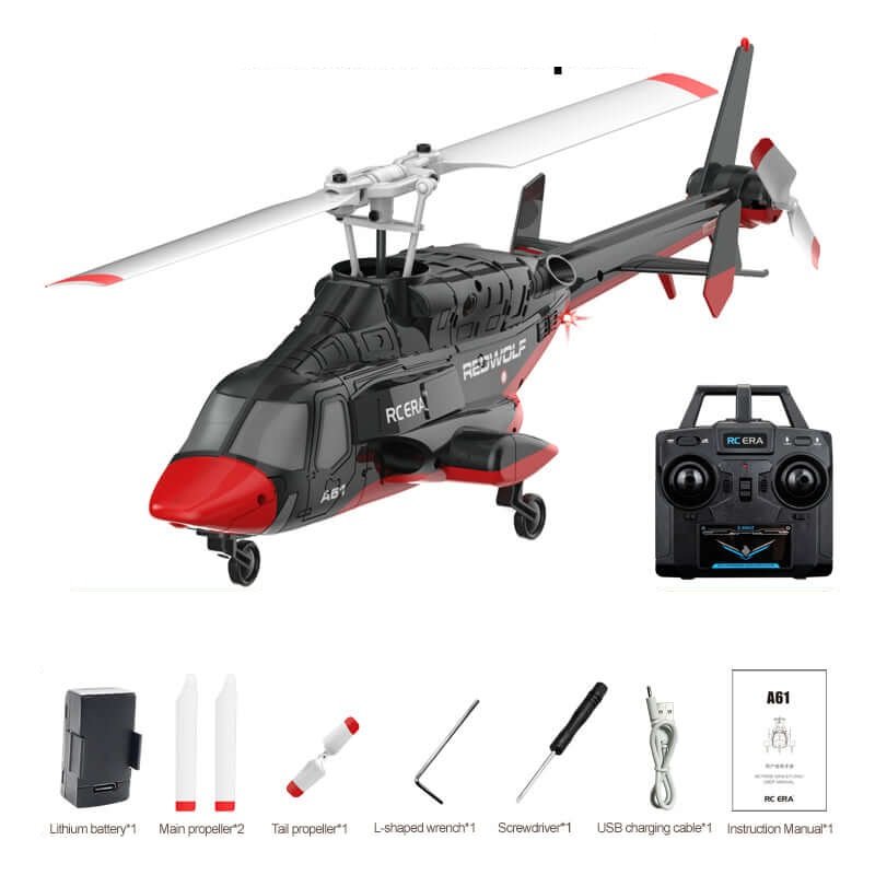 RC ERA A61 Mini Airwolf Gyro Stabilized Helicopter (Black/Red)