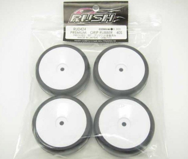 Rush RU-0424 Premium Grip Rubber Type 40S 039m Preglued Tire Asphalt (4pcs)