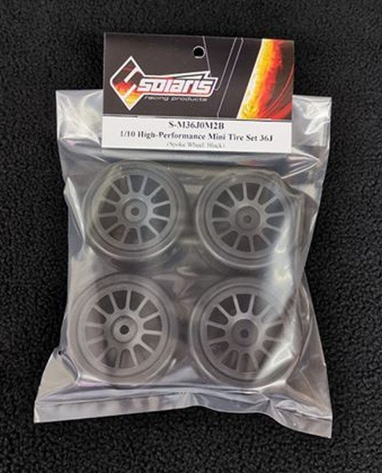 Solaris S-M36J0M2B 1/10 High-Performance Mini Slick Tire Set 36-J Spoke Wheel (4 pcs/set)