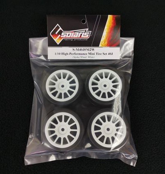 Solaris S-M40J0M2W 1/10 High-Performance Mini Slick Tire Set 40-J Spoke Wheel (4 pcs/set)