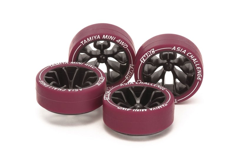 Tamiya 95708 - Jr Small Diameter Low-Friction Low Profile Tires w/Y-Spoke Carbon Wheels (Asia Challenge)