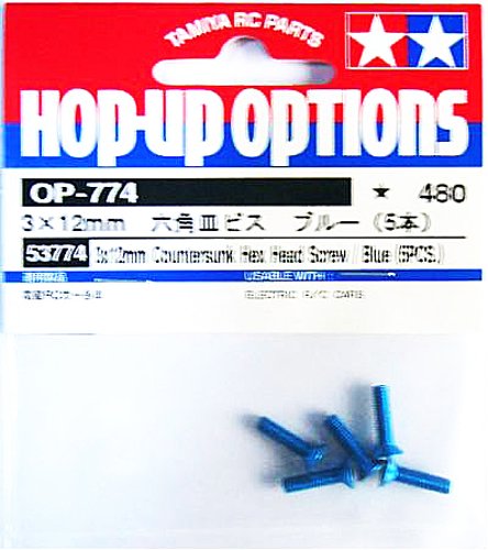 Tamiya 53774 - 3x12mm Countersunk Hex Head Screw / Blue (5 Pcs) OP-774