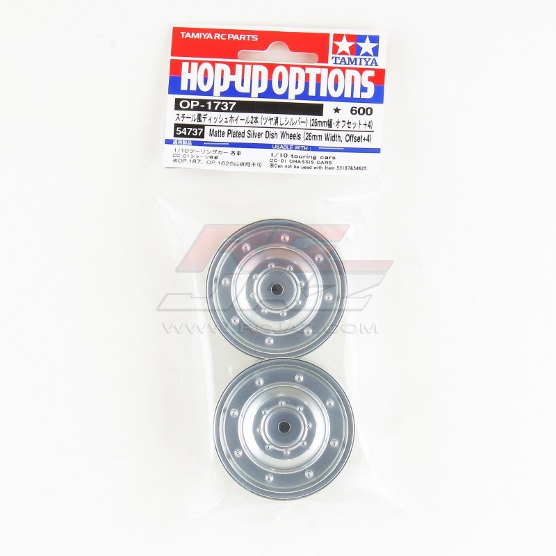 Tamiya 54737 - Matt Plated Silver Dish Wheels (26mm, +4) (2 Pcs.) OP-1737