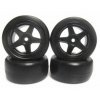 Team Powers Mini Rubber Tire Set ( Pre-Glued, 32R, 1set 4pcs, Blk) - for any Tamiya M-chasis car or Mini 1:10 Touring car (TP-MPG3204) (Blk)
