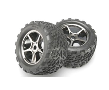 Traxxas (#5374A) MOUNTED TALON TIRE 14MM GEMINI BLACK CHROME WHEEL REVO & MAXX SERIES