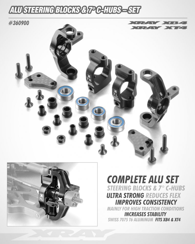 XRAY 360900 - Aluminium Steering Blocks & 7 degree C-Hubs - Set
